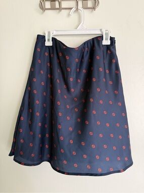 Urban Outfitters Navy Blue Slip Skirt with Red Dot Pattern